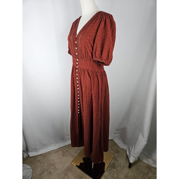Gap Smoked Paprika Brown Eyelet Lace Maxi Dress Small Romantic Prairie Boho - Picture 5 of 14